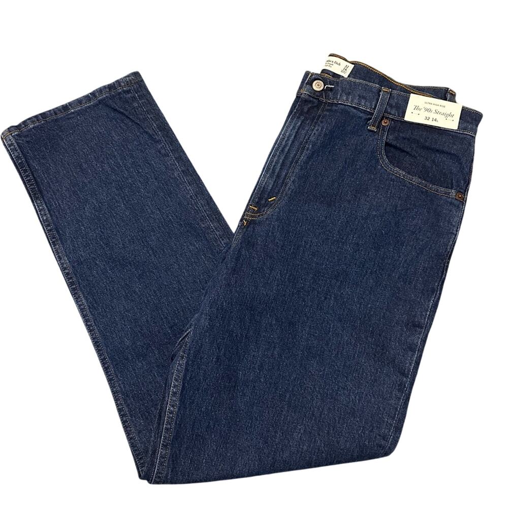 Abercrombie & Fitch Women's 90s Straight Jeans 32x14 Long Ultra High Rise NWT